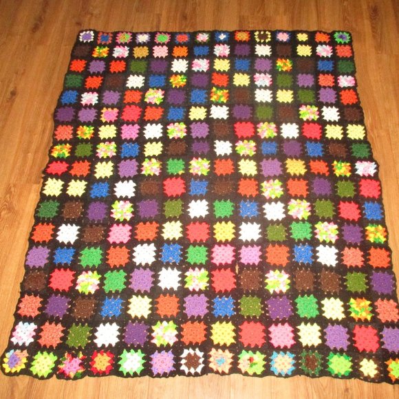 Roseanne Style Granny Square Afghan MultiColor Crochet Throw Heavy 60”x50” - Picture 1 of 6